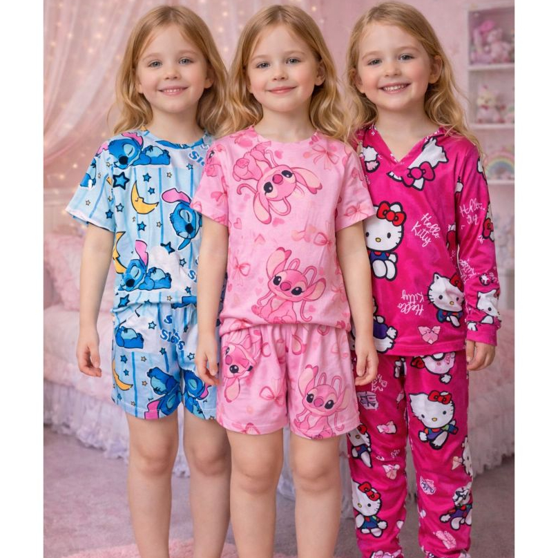 Pijama Conjuntinho Infantil Menina Macio | P M G 2 a 8 Anos Confortável Sensorial Stitch Minnie