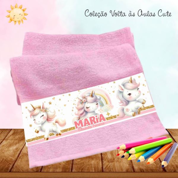 Kit 3 toalhinhas escolar lavabinho Unicórnio Cute personalizada com nome Escolar