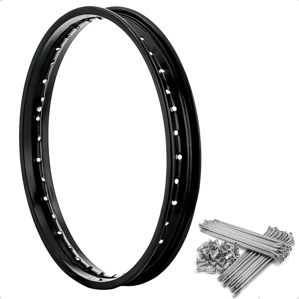 Aro 18x1,60 Aço Preto Dianteiro Titan Fan 125 150 160 + Jogo Raio 4mm Cromado Tambor
