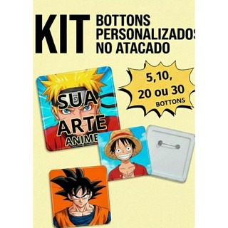 Botton Quadrado Pin Broche Quadrado Personalizado Anime & Geek | Envie Sua Arte | Base Plástica (Não Enferruja)