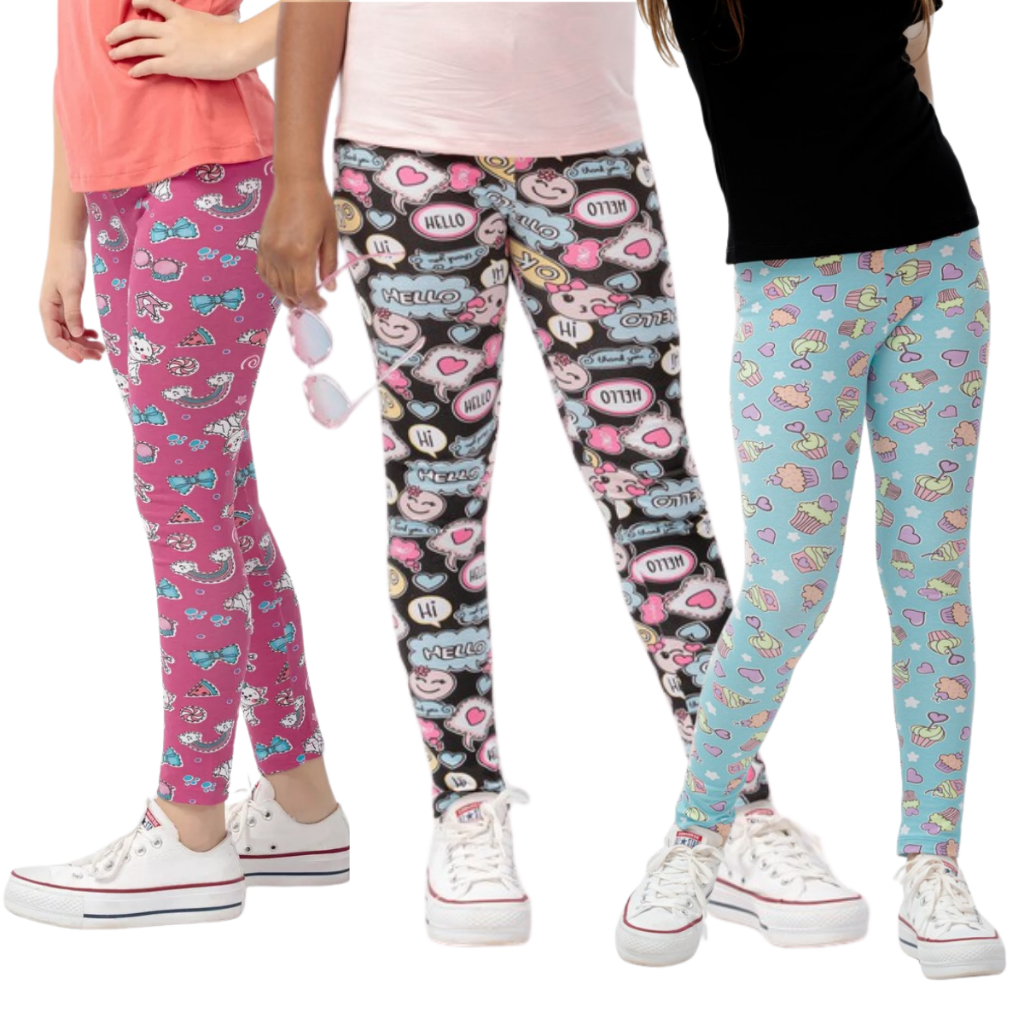 Kit 3 Peças Sortidas Calça Legging Infantil De Cotton Estampado Sortido Menina Confortável Algodão