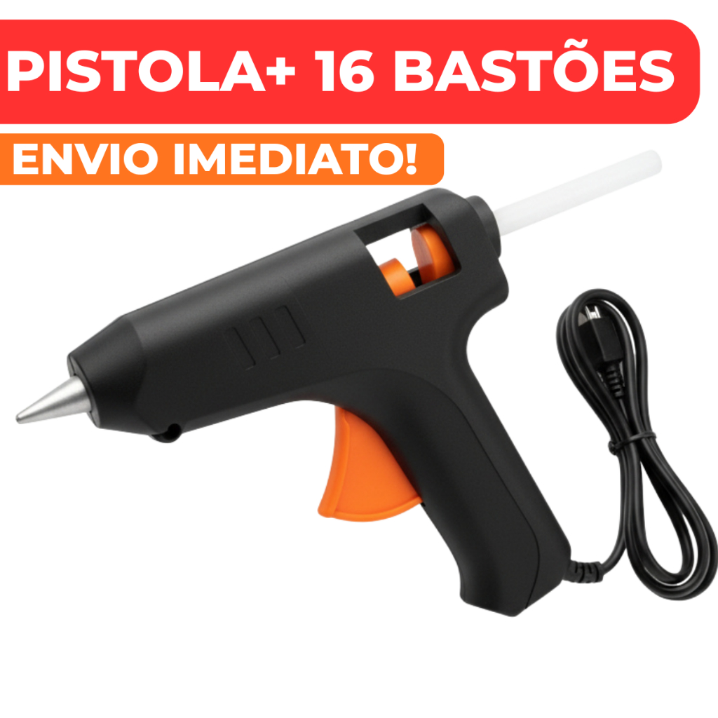 Pistola de Cola Quente Pequena 20W Com Bico de Ferro + 16/8 Bastões de Cola (Bivolt 110V/220V)