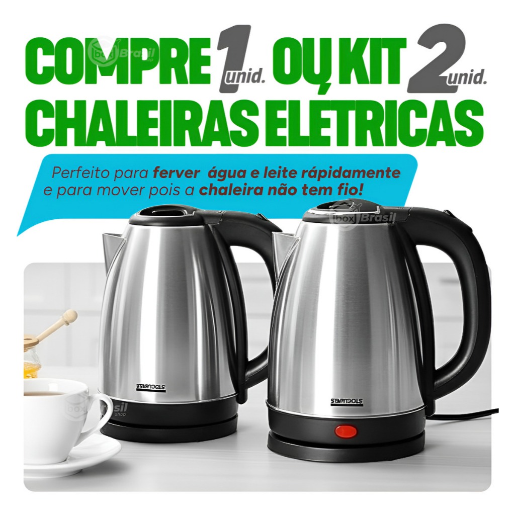 Kit 1 e 2 Chaleira Elétrica 2 Litros 220v 110V Bule Vidro com Infusor Cafeteira Francesa Café Rápido