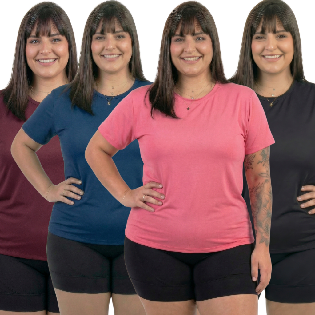 Kit 4 Camisas Camisetas Plus Size Feminina Proteção Solar UV Conforto Leve Casual Academia