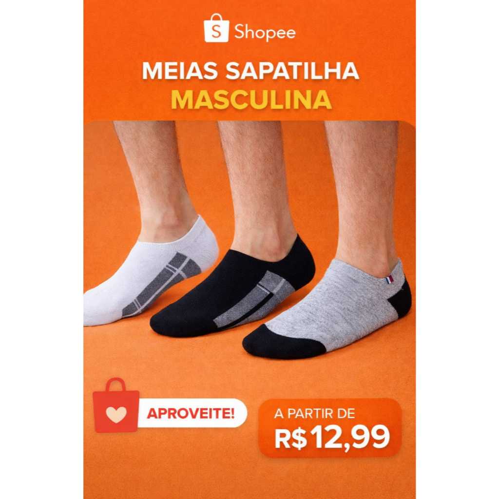 Kit 3/6/12 Pares de meia Sapatilha Masculina - Algodão - Macia Confortável e Resistente em Oferta na Shopee