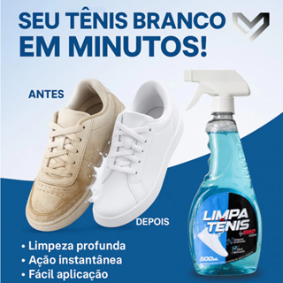 Limpa Tênis Branco 500ml Remove Manchas Amarelado Odores Sapatos Tênis Couro Tecido Borracha Rápida em Oferta na Shopee
