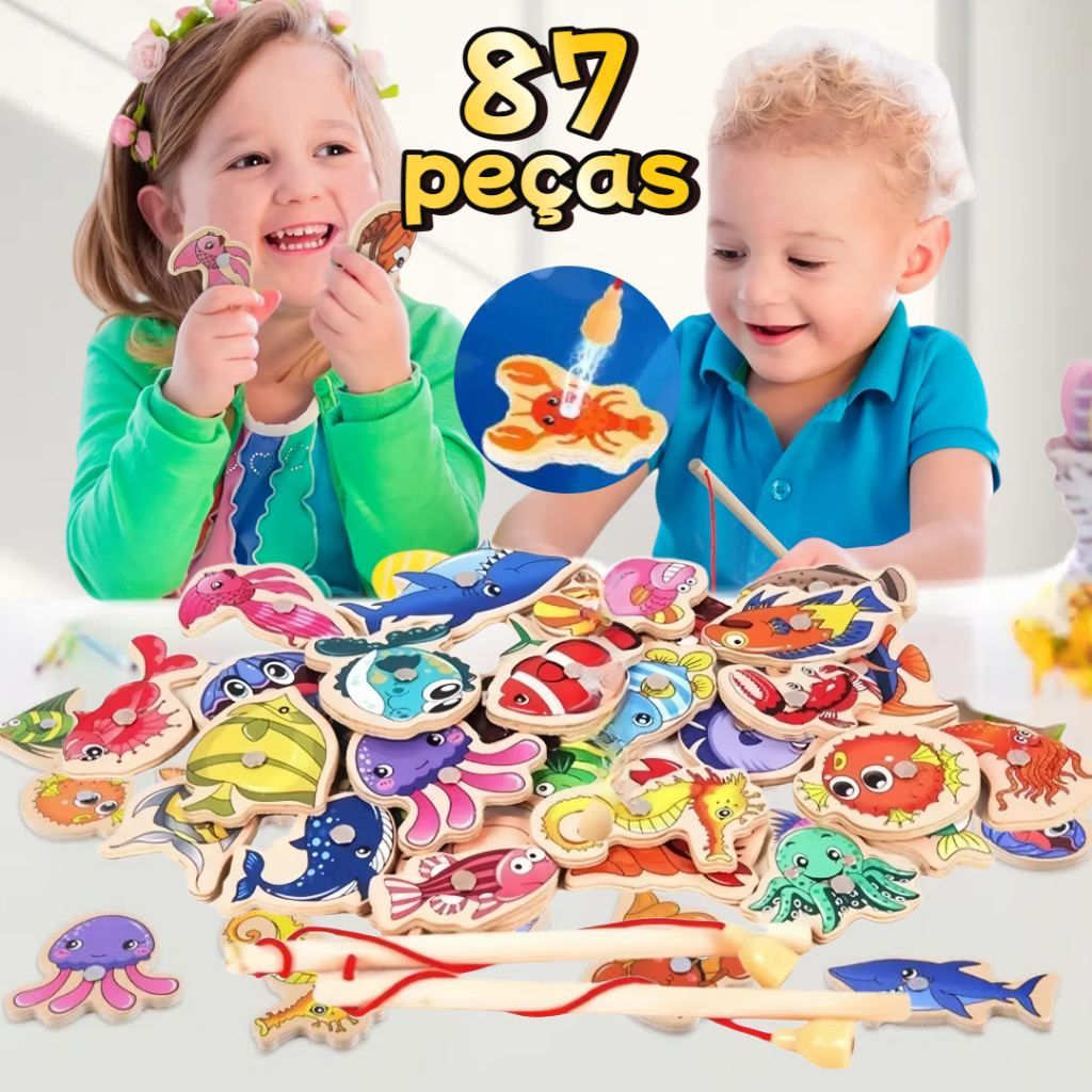 MEDOOSI 82/54/33 Peças Pescaria Magnética infantil Brinquedo Educacional de Madeira Jogo Montessori Interativo Pai-Filho