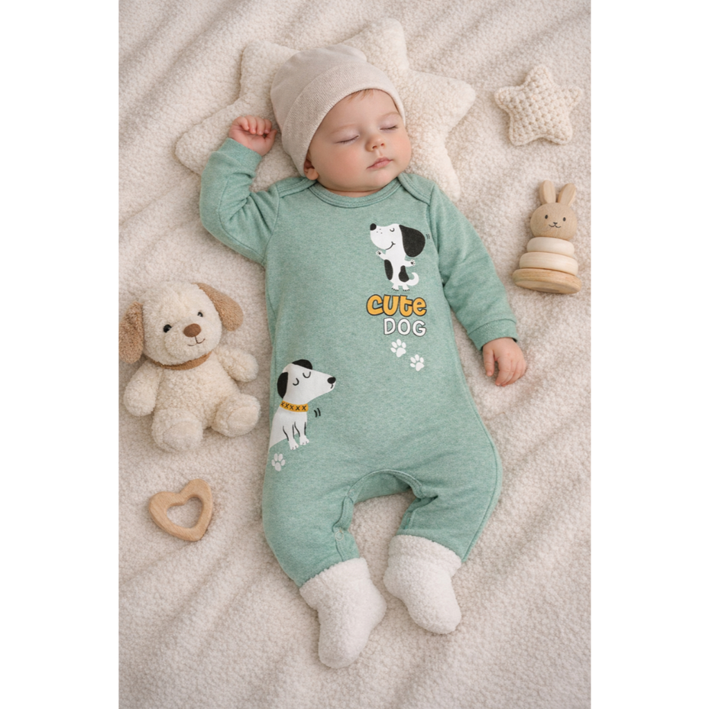 Macacão Suedine Manga Longa Estampa Cute Dog C/Abertura em Botões Bebê Zupa Zuka em Oferta na Shopee