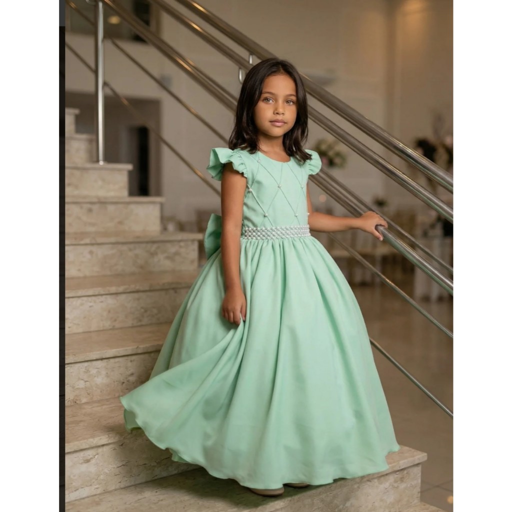 Vestido Longo de Festa Infantil Juvenil Ysa Ariane Verde Oliva
