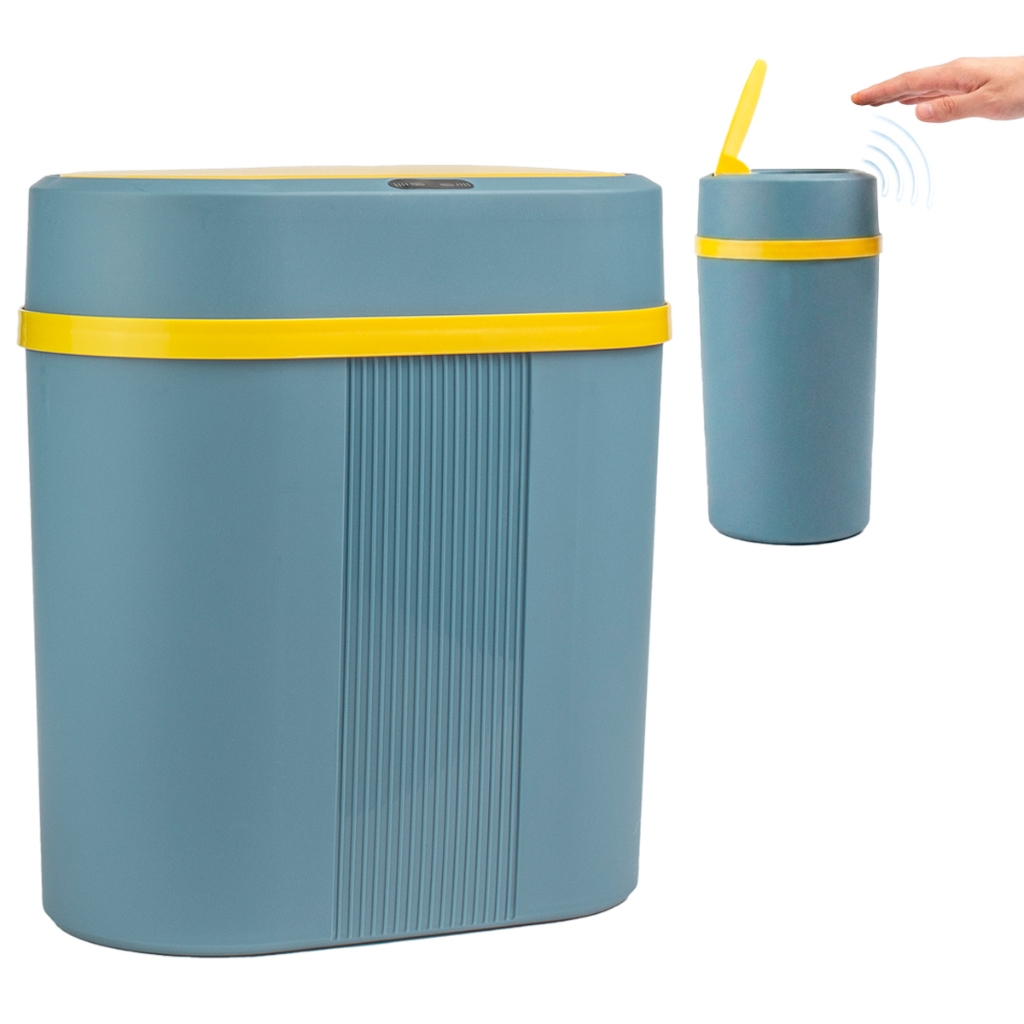 Lixeira Sensor Inteligente Automático 12L Sem Toque para Banheiro Cozinha Escritório Quarto Azul e Amarela