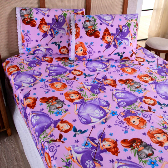 Kit Jogo de Cama Casal 3 Peças Com Elástico Estampa Floral Infantil Geométrico
