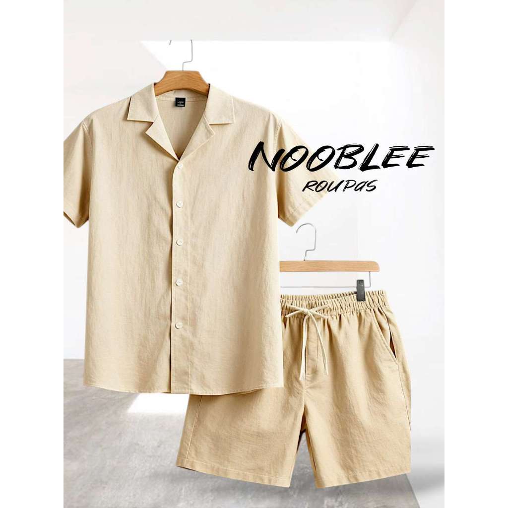 Conjunto Masculino Camisa Botão e Shorts Mauricinho Crepinho P M G GG em Oferta na Shopee