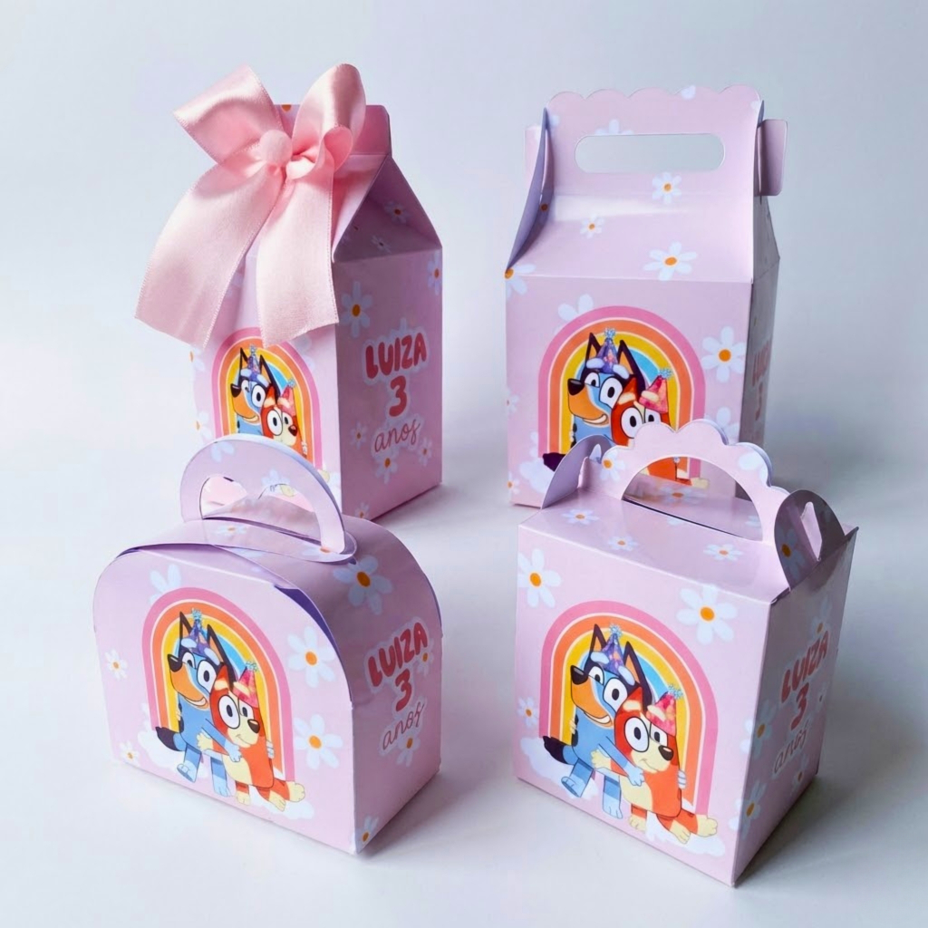Caixinha Lembrança Bluey e Bingo Personalizada | Nome e Idade | Aniversário Infantil Menino e Menina | Decoração Mesa
