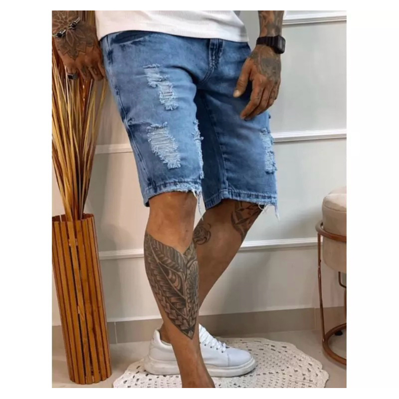 bermuda jeans masculino rasgada destroyed moda verao tendencia linha premium original outket de fabrica 03