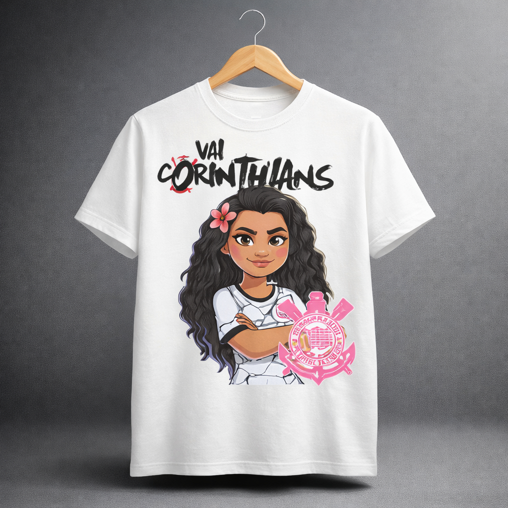 Camiseta Basica de Algodão Do Corinthians T shirt do Timão Branca - Camisa Feminina Casual