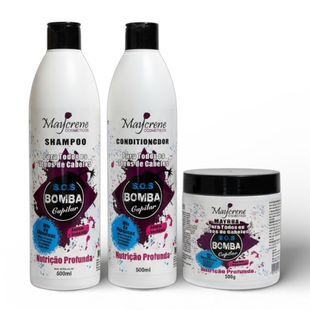 KIT SOS BOMBA CAPILAR  SHAMPOO CONDICIONADOR E MASCARA DE TRATAMENTO MAYCRENE