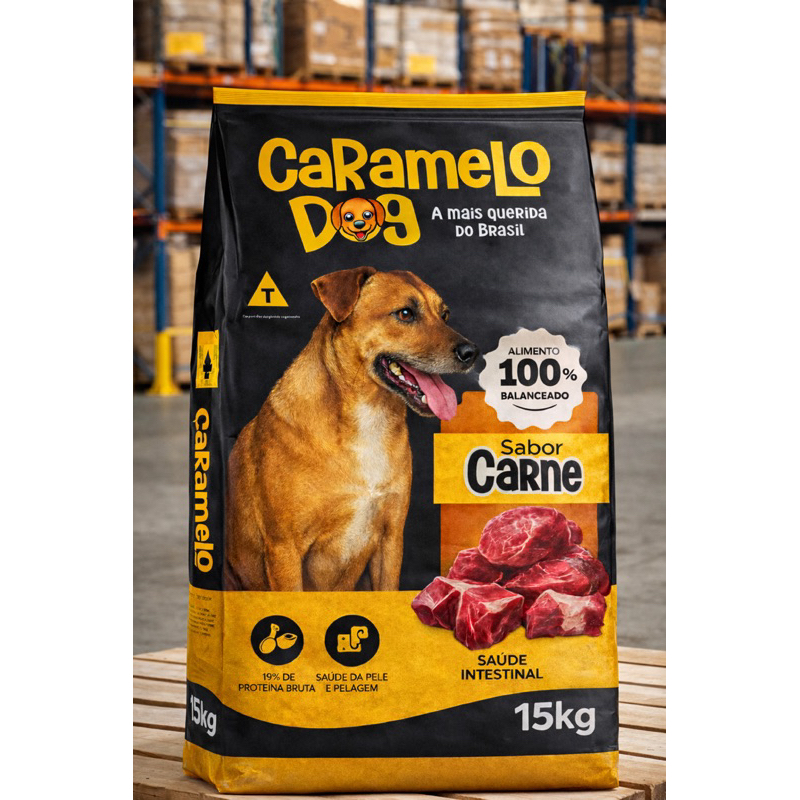 Ração Caramelo Dog Carne 15kg Alimento Completo Sem Corante Ômega 3 6
