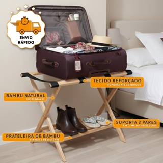Suporte De Mala Em Bambu Maleiro Dobrável Pousada Hotelaria Com Prateleira em Oferta na Shopee