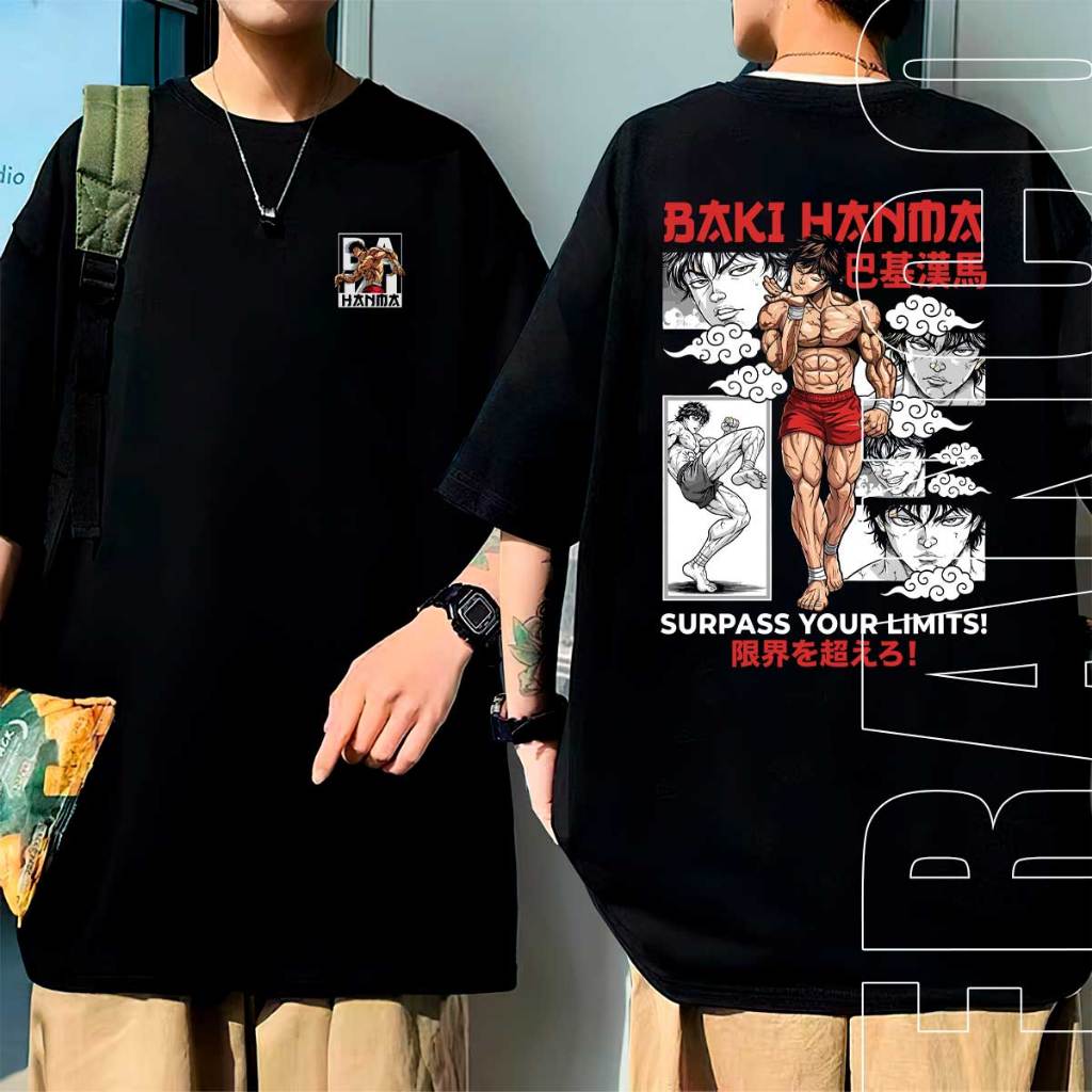 Camiseta Oversized Anime Baki Luta Hanma Yujiro Kunai Pirata Camisa Mangá Unissex 100% Algodão