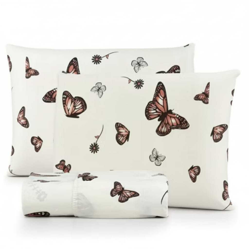 Jogo De Cama Estampado Borboleta Marrom Algodão Cama Queen Casal Solteiro