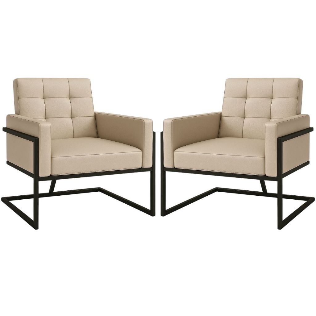 Conjunto 2 Poltronas para Salão de Beleza Confortável Base de Ferro Resistente Tecido Corano Elegante