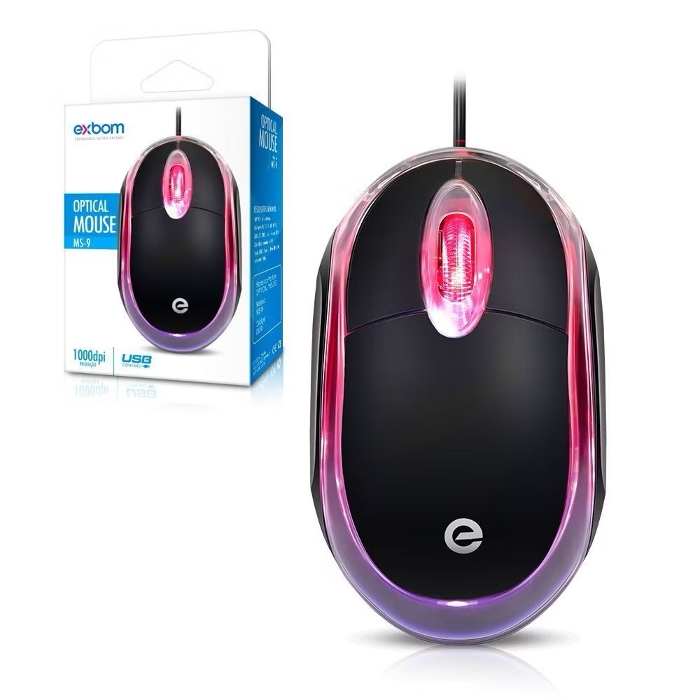 Mouse USB óptico MS-9 e MS-10 com LED MINI PRETO