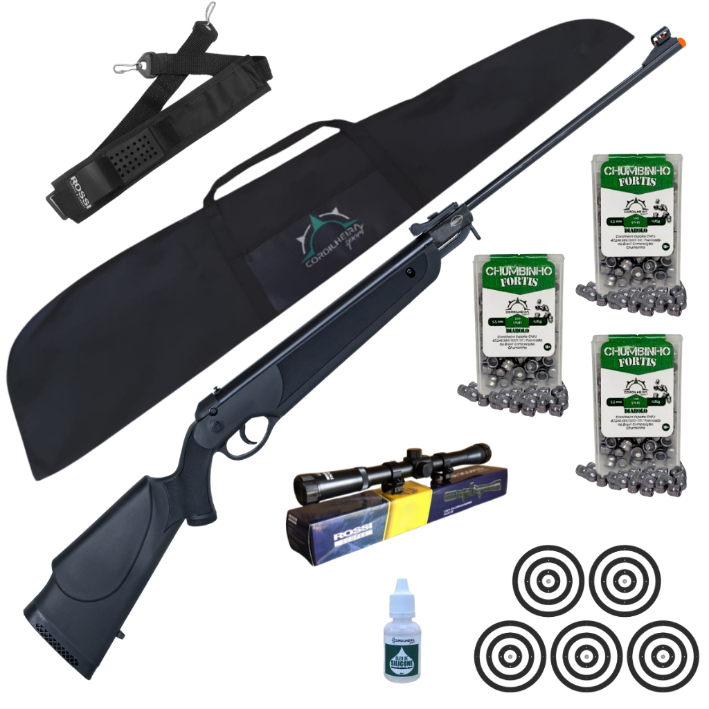 Carabina Dione 4G GásRam 55kg Rossi 5,5mm + Escolha seu kit em Oferta na Shopee