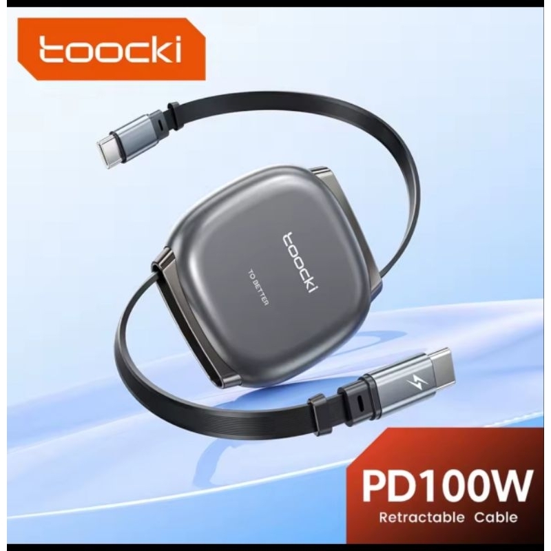 Cabo Toocki 100W Retrátil Entrada USB Tipo C Saída Tipo C Cinza Escuro