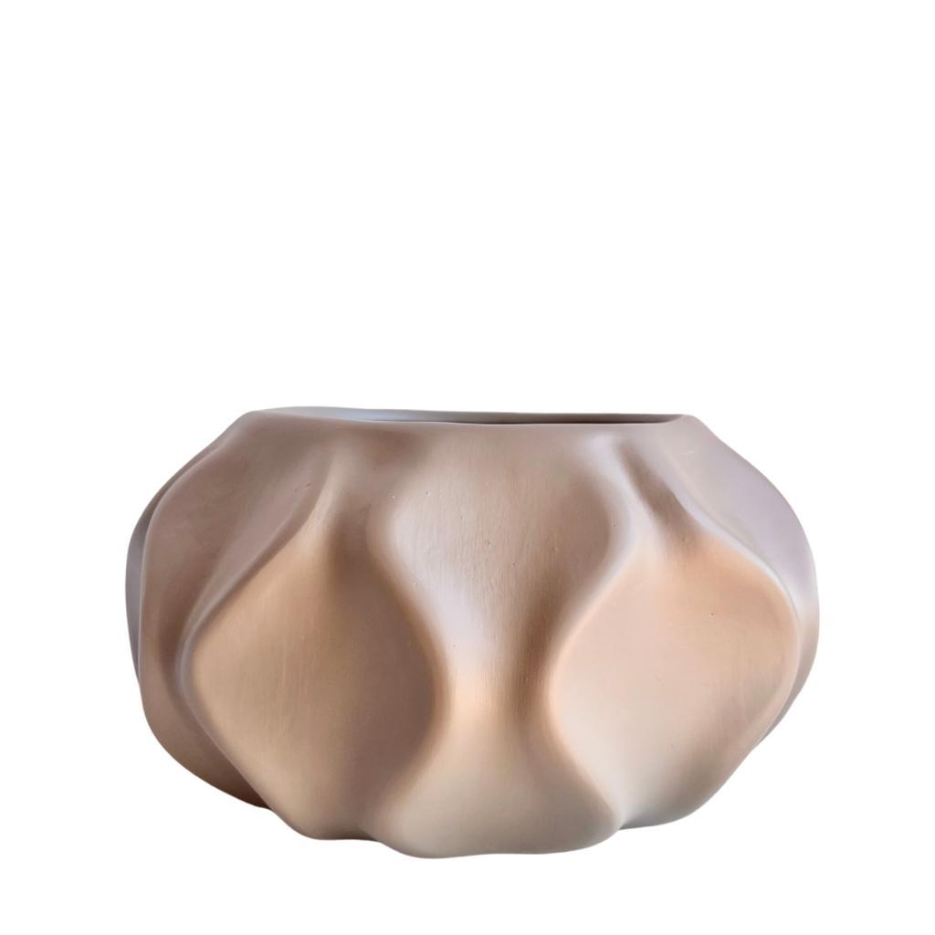 Vaso cachepot cáqui onda ondulação 3D enfeite de mesa moderno