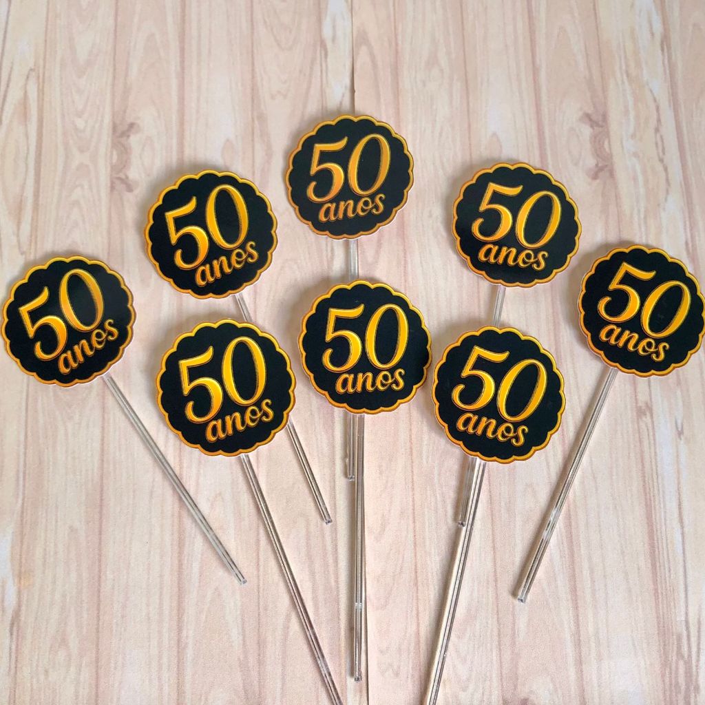 Kit 60, 120 unid. Toppers para Doces 50 anos Preto e Dourado Festa Aniversário, Bodas de Ouro — imagem 2 de 2