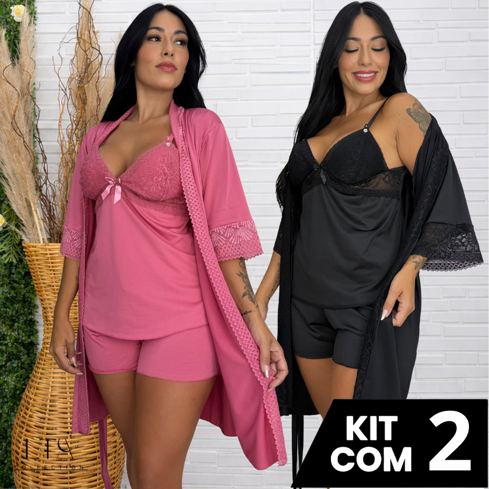 Kit Baby Doll + Robe Pós Parto Maternidade Abre Fácil Com Renda Gestante Grávida em Oferta na Shopee