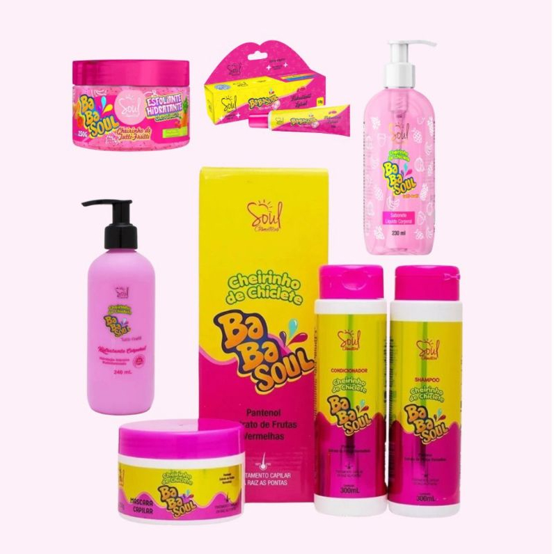 KIT BABASOUL 7 ITENS COMPLETO | Kit Capilar + Hidratante + Esfoliante + Sabonete + Lip Balm | Custo-Benefício Imperdível