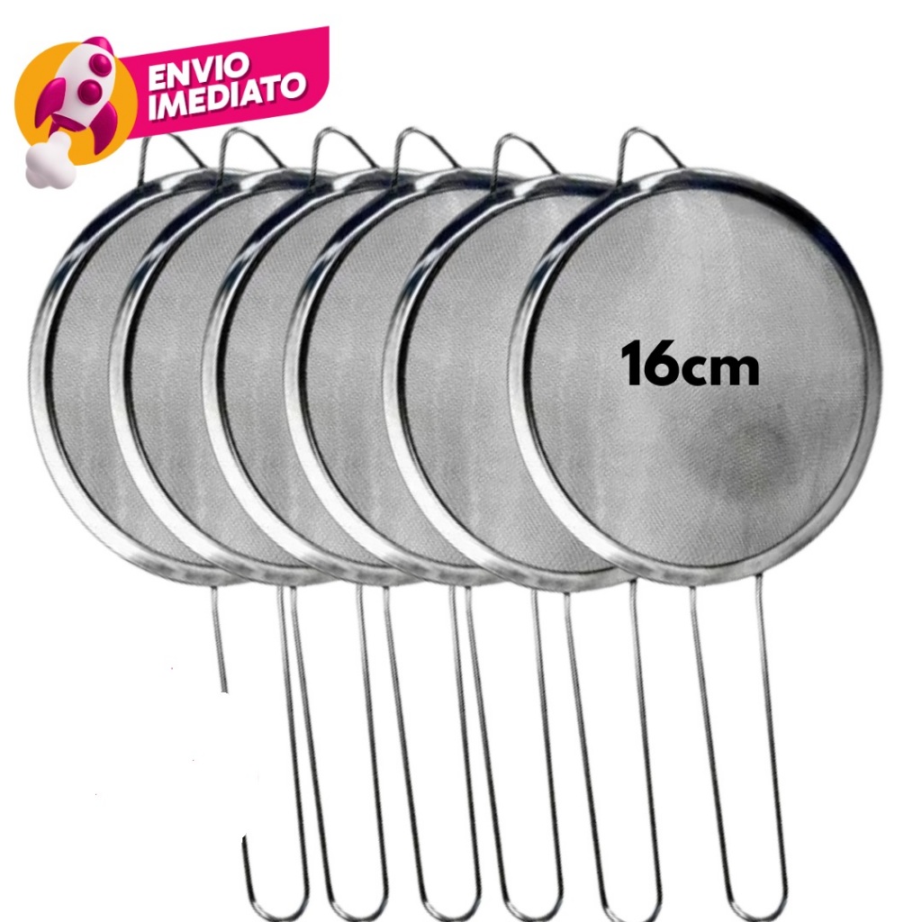 Peneira 16cm Aço Inox Utensílio Para Cozinha Polvilhar Coador Jogos Kit Com 12, 15 ou 20 Un