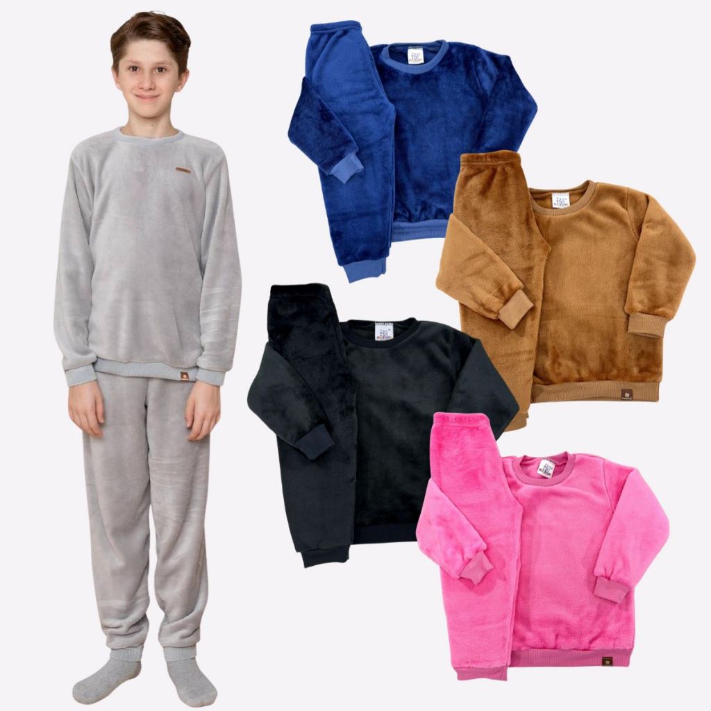 Conjunto Blusão + Calça Fleece Agasalho Casaco Peluciado Inverno Infantil Quentinho