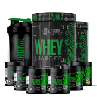 Kit 2x Whey Charged + 2x Gluta + 2x Bcaa + 2x Crea + Shaker em Oferta na Shopee