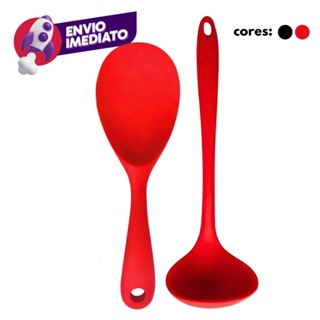 Kit Utensilios Silicone Concha Feijão Colher Arroz Grande E Colher Pequena Panela Eletrica em Oferta na Shopee