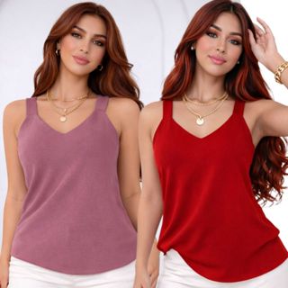 Kit 2 Blusa Regata Feminina Duna Alça Larga Premium Confortável Casual Básica Verão Dia a Dia em Oferta na Shopee