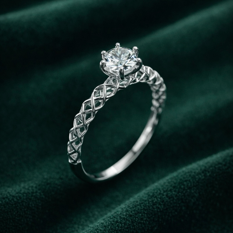 Anel Solitário Detalhado Vazado com Pedra Transparente em Prata 925 Elegante e Sofisticado