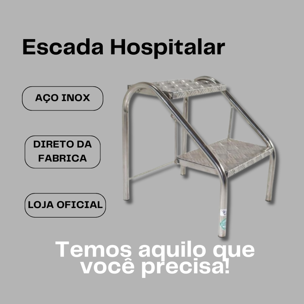 Escada Dois Degraus Aço Inox - Hospitalar, Clínicas