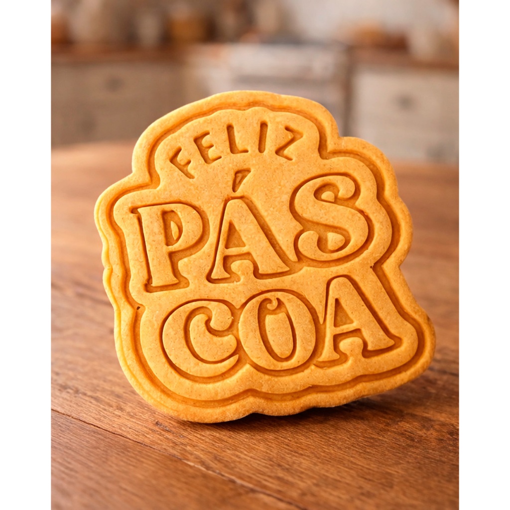 Cortador marcador Biscoito bolacha Cookie 2 em 1 (cortador  + carimbo) Feliz Páscoa 7cm