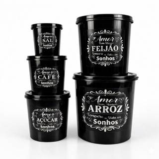 Kit 5 Potes Porta Mantimentos  Cada – Plástico Resistente – Arroz, Feijão, Açúcar, Café  para Cozinha em Oferta na Shopee