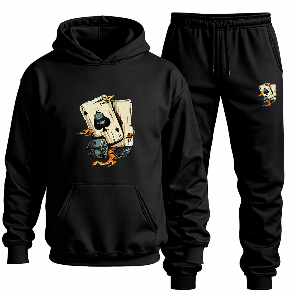 Conjunto Moletom Canguru+Calça Estampa Baralho Jogos Blusa Agasalho Algodão Flanelado Confortável Passeio Treino
