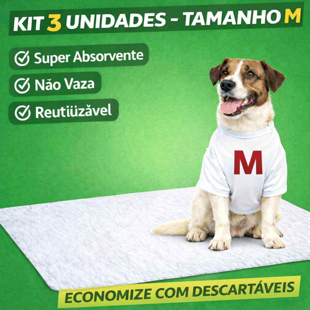 Tapete Higiênico Lavável 3 UND 46x60 Econômico Para Pets Animais Porte Médio