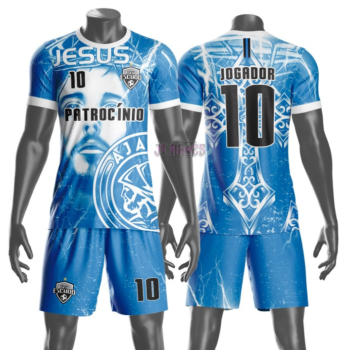Uniforme de Futebol Amador Várzea Camisa e Short Personalizável Nome Número Escudo Patrocínio Mod 1