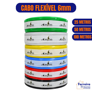 Cabo Elétrico 25/50/100 Metros 6mm Fio Flexível Antichamas 750V em Oferta na Shopee