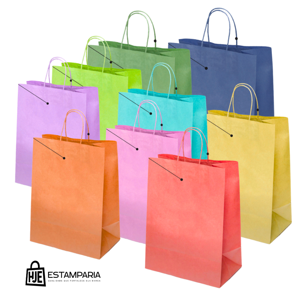 Sacolas Kraft (ROSA BEBE, AZUL BEBE, LARANJA, LILÁS, VERDE LIMÃO, AMARELO, AZUL ROYAL, VERDE BANDEIRA) - 10 Unidades - M