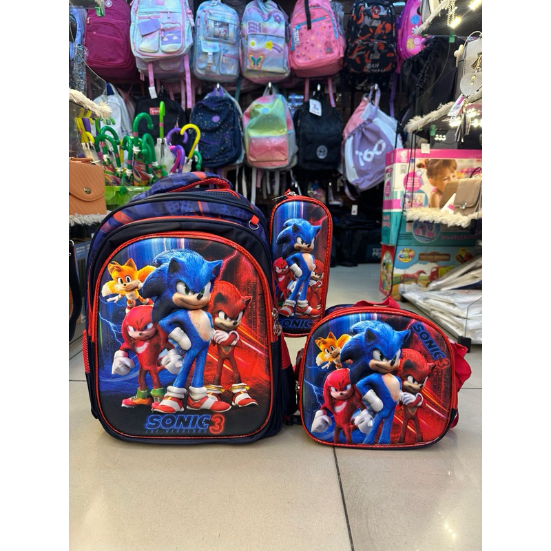 Kit Mochila De Costa Estojo Lancheira Infantil Sonic 3D Alto Relevo em Oferta na Shopee