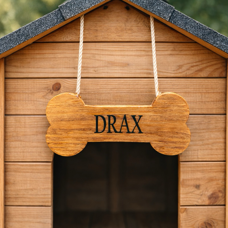 Placa Osso Personalizada para Pet em Madeira – Nome Gravado | Decoração Pet