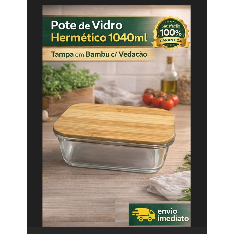 Pote Vidro Hermética Marmita Tampa de Bambu vedação hermética 1040ml Organizador de geladeira