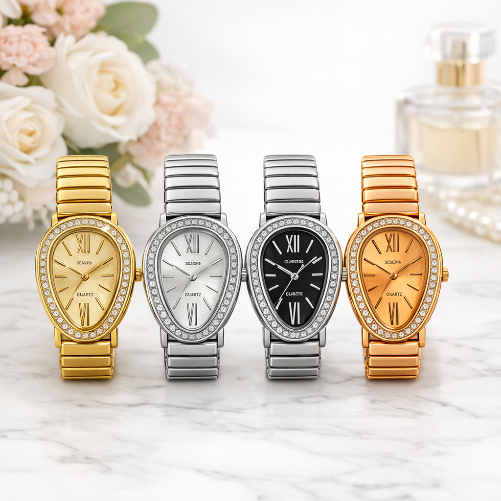 Relógio Feminino Inspiração Pulseira Elástica Cobra Dourado - Excelente Qualidade, Quartzo em Oferta na Shopee